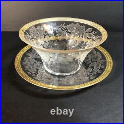 Set of 4 Finger Bowls & Under Plates, Thin Blown Crystal, Cut, Polished, Gilted