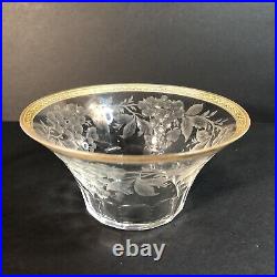 Set of 4 Finger Bowls & Under Plates, Thin Blown Crystal, Cut, Polished, Gilted