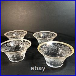 Set of 4 Finger Bowls & Under Plates, Thin Blown Crystal, Cut, Polished, Gilted