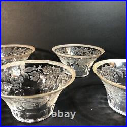 Set of 4 Finger Bowls & Under Plates, Thin Blown Crystal, Cut, Polished, Gilted