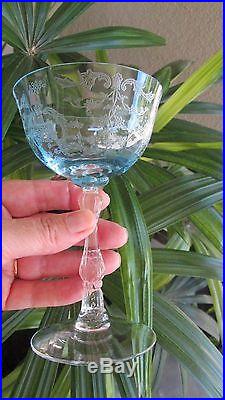 Set of 4 Fostoria Navarre Blue Crystal Champagne Sherbet Glasses 5 1/2 Etched