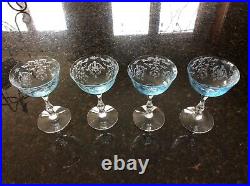 Set of 4 Fostoria Navarre Blue Crystal Champagne Sherbet Glasses Never Used
