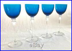 Set of 4 French Crystal, Saint (St) Louis Grand Lieu Sky Blue 9 Hocks, Wine