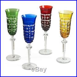 Set of 4 German Arnstadt Faberge Colored Crystal Champagne Glasses
