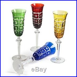 Set of 4 German Arnstadt Faberge Colored Crystal Champagne Glasses