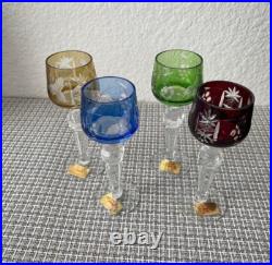 Set of 4 Hand Cut 24% Lead Crystal Multicolored 5 H Wine Glasses Made in Poland Set of 4 Hand Cut 24% Lead Crystal Multicolored 5 H Wine Glasses Made in Poland
