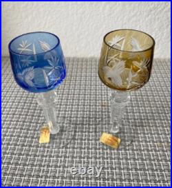 Set of 4 Hand Cut 24% Lead Crystal Multicolored 5 H Wine Glasses Made in Poland Set of 4 Hand Cut 24% Lead Crystal Multicolored 5 H Wine Glasses Made in Poland