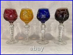 Set of 4 NACHTMAN TRAUBE CORDIAL GLASSES Cut To Clear, Multicolor, 5.25 Tall