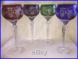 Set of 4 NACHTMANN Crystal TRAUBE pattern Hock Wine Goblets 8 1/2 Tall, Mint