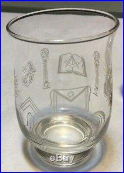 Set of 4 RARE Crystal Masonic Shriner Free Masons Etched Vintage Libbey Glasses