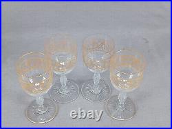 Set of 4 St Louis French Lafayette Pattern Gold Engraved 4 1/4 Inch Wine Glasses