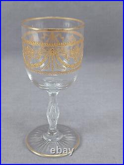 Set of 4 St Louis French Lafayette Pattern Gold Engraved 4 1/4 Inch Wine Glasses