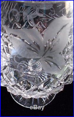 Set of 4 Vintage Crystal Brandy Snifters with Etched Grape Clusters and Tendrils