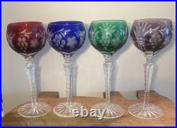 Set of 4 Vintage Hungarian Cut to Clear Crystal Hock Wine Glasses