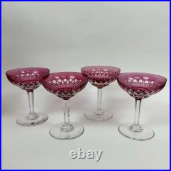 Set of 4 Vintage Val St. Lambert Cranberry Cut Crystal 5 Champagne Glasses