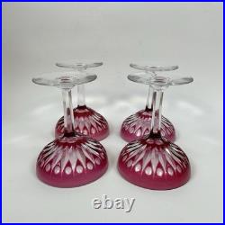 Set of 4 Vintage Val St. Lambert Cranberry Cut Crystal 5 Champagne Glasses