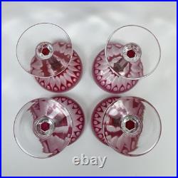 Set of 4 Vintage Val St. Lambert Cranberry Cut Crystal 5 Champagne Glasses