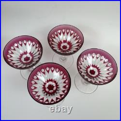 Set of 4 Vintage Val St. Lambert Cranberry Cut Crystal 5 Champagne Glasses