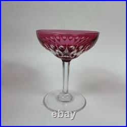 Set of 4 Vintage Val St. Lambert Cranberry Cut Crystal 5 Champagne Glasses