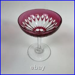 Set of 4 Vintage Val St. Lambert Cranberry Cut Crystal 5 Champagne Glasses