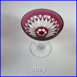 Set of 4 Vintage Val St. Lambert Cranberry Cut Crystal 5 Champagne Glasses
