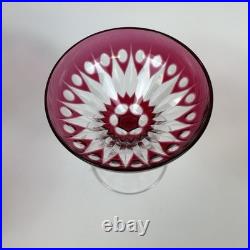 Set of 4 Vintage Val St. Lambert Cranberry Cut Crystal 5 Champagne Glasses