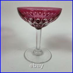 Set of 4 Vintage Val St. Lambert Cranberry Cut Crystal 5 Champagne Glasses