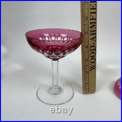 Set of 4 Vintage Val St. Lambert Cranberry Cut Crystal 5 Champagne Glasses