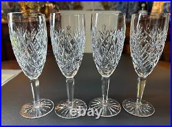 Set of 4 WATERFORD CRYSTAL Avoca(Cut Base) Fluted Champagne Glasses 7 3/8'', MINT