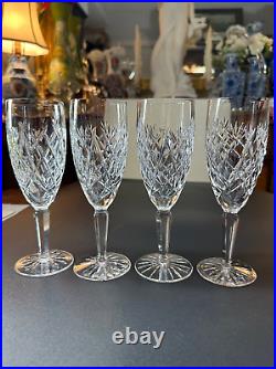 Set of 4 WATERFORD CRYSTAL Avoca(Cut Base) Fluted Champagne Glasses 7 3/8'', MINT