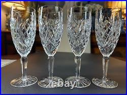 Set of 4 WATERFORD CRYSTAL Avoca(Cut Base) Fluted Champagne Glasses 7 3/8'', MINT