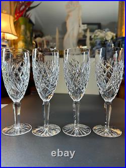 Set of 4 WATERFORD CRYSTAL Avoca(Cut Base) Fluted Champagne Glasses 7 3/8'', MINT