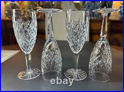 Set of 4 WATERFORD CRYSTAL Avoca(Cut Base) Fluted Champagne Glasses 7 3/8'', MINT