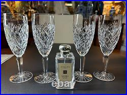 Set of 4 WATERFORD CRYSTAL Avoca(Cut Base) Fluted Champagne Glasses 7 3/8'', MINT