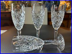 Set of 4 WATERFORD CRYSTAL Avoca(Cut Base) Fluted Champagne Glasses 7 3/8'', MINT