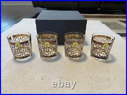 Set of 4 in Box Rare Waterford Mad Men Holloway Rocks Glasses Gold Barware Italy