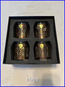 Set of 4 in Box Rare Waterford Mad Men Holloway Rocks Glasses Gold Barware Italy