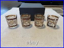 Set of 4 in Box Rare Waterford Mad Men Holloway Rocks Glasses Gold Barware Italy