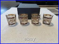 Set of 4 in Box Rare Waterford Mad Men Holloway Rocks Glasses Gold Barware Italy