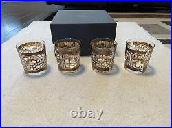 Set of 4 in Box Rare Waterford Mad Men Holloway Rocks Glasses Gold Barware Italy