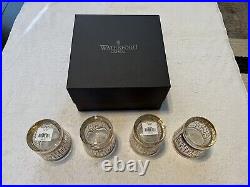 Set of 4 in Box Rare Waterford Mad Men Holloway Rocks Glasses Gold Barware Italy