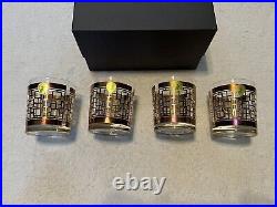 Set of 4 in Box Rare Waterford Mad Men Holloway Rocks Glasses Gold Barware Italy