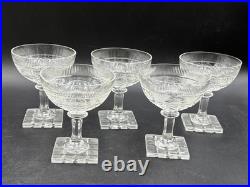 Set of 5 Antique Bohemian Cut Glass STAG Champagne / Sherbet 4 1/4 Tall