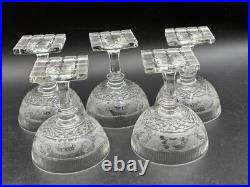 Set of 5 Antique Bohemian Cut Glass STAG Champagne / Sherbet 4 1/4 Tall