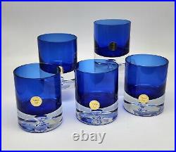 Set of 5 Block Stockholm Cobalt Blue Crystal Old Fashioned Barware Glass Heavy