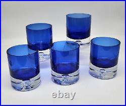 Set of 5 Block Stockholm Cobalt Blue Crystal Old Fashioned Barware Glass Heavy