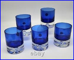 Set of 5 Block Stockholm Cobalt Blue Crystal Old Fashioned Barware Glass Heavy