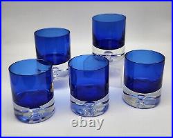 Set of 5 Block Stockholm Cobalt Blue Crystal Old Fashioned Barware Glass Heavy