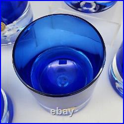 Set of 5 Block Stockholm Cobalt Blue Crystal Old Fashioned Barware Glass Heavy