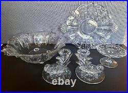 Set of 5 Fostoria Meadow Rose Baroque Shape Glassware Bowl Candle Cheese Cake